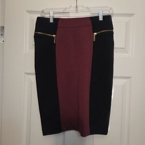 Michael Kors Black and Burgundy Pencil Skirt